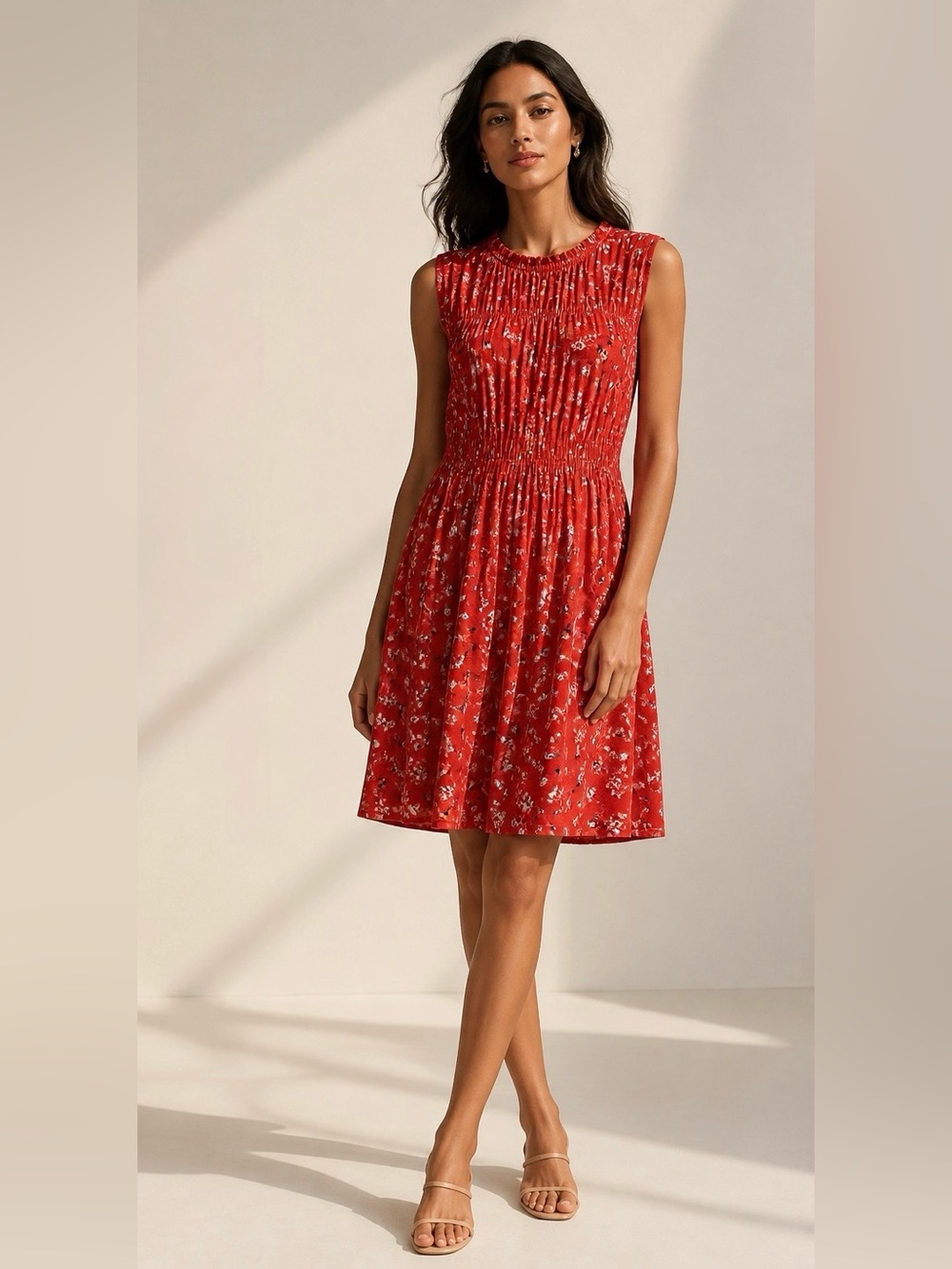 Ann TaylorOrange Floral Sleeveless Knit Stretchy Dress